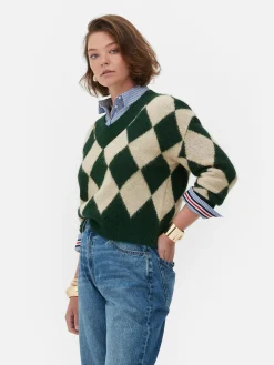 Rita Ora V-Neck Argyle Sweater|Primark New