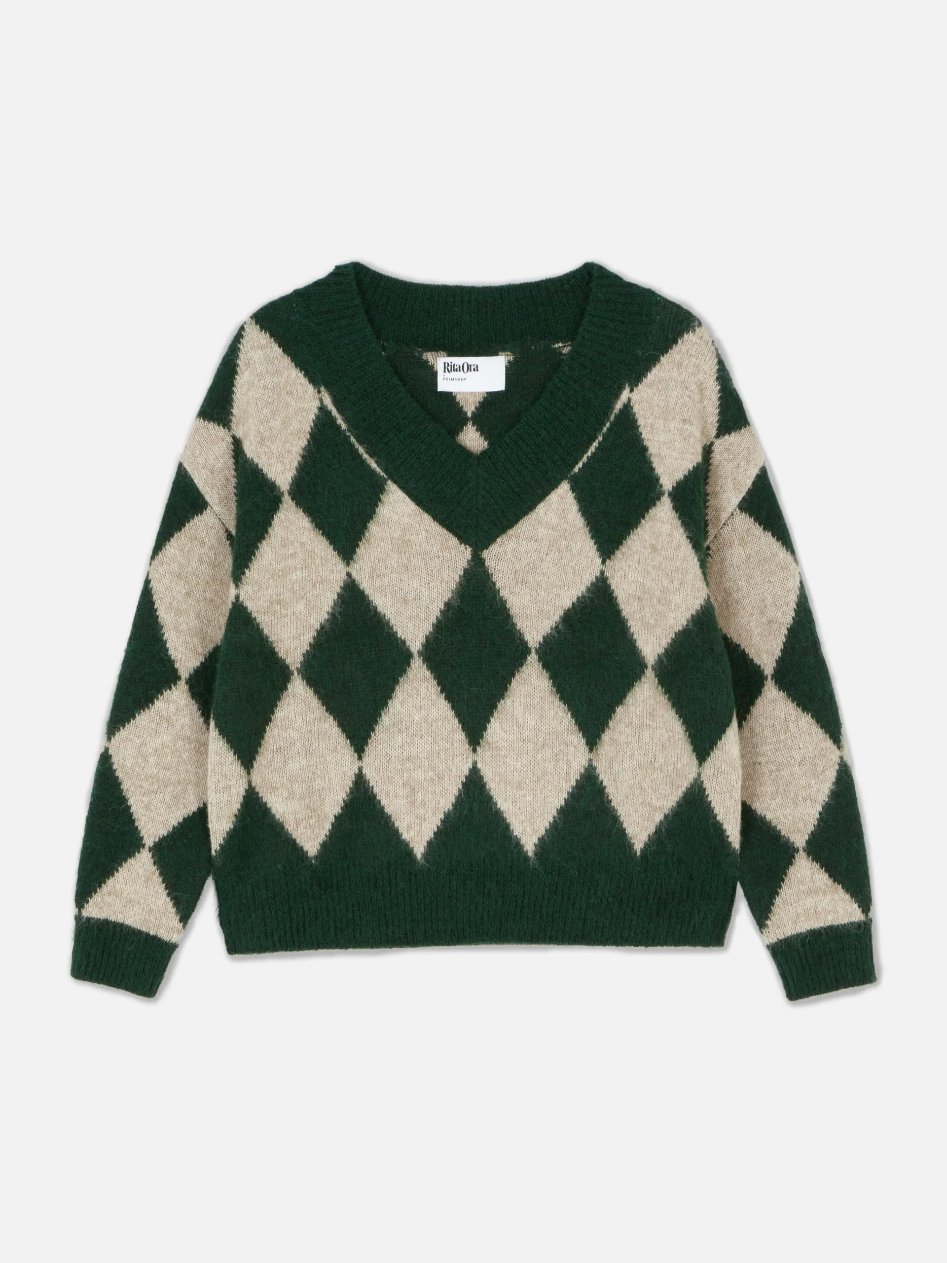 Rita Ora V-Neck Argyle Sweater|Primark New