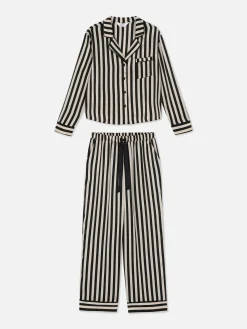 Satin Long Sleeve Pajamas|Primark Outlet
