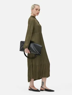Satin Pleated Midi Dress|Primark New