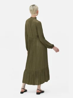 Satin Pleated Midi Dress|Primark New