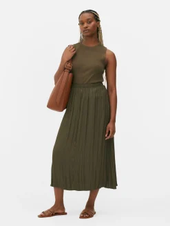 Satin Pleated Midi Skirt|Primark