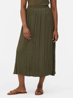Satin Pleated Midi Skirt|Primark