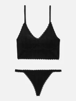 Seamless Pointelle Longline Bralette And Thong Set|Primark Hot