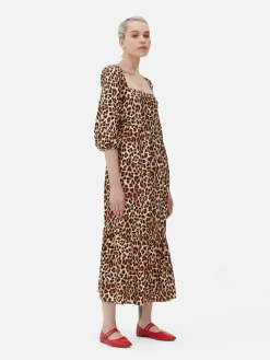 Square Neck Leopard Midi Dress|Primark New