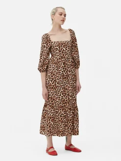 Square Neck Leopard Midi Dress|Primark New