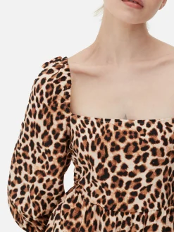 Square Neck Leopard Midi Dress|Primark New