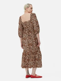 Square Neck Leopard Midi Dress|Primark New