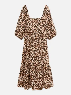 Square Neck Leopard Midi Dress|Primark New