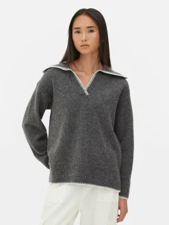 Stitch Collar Sweater|Primark