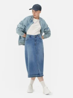 Stretch Denim Midi Skirt|Primark Outlet