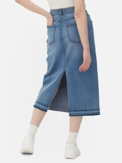 Stretch Denim Midi Skirt|Primark Outlet