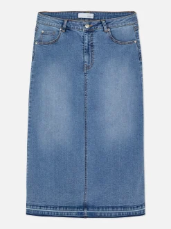 Stretch Denim Midi Skirt|Primark Outlet
