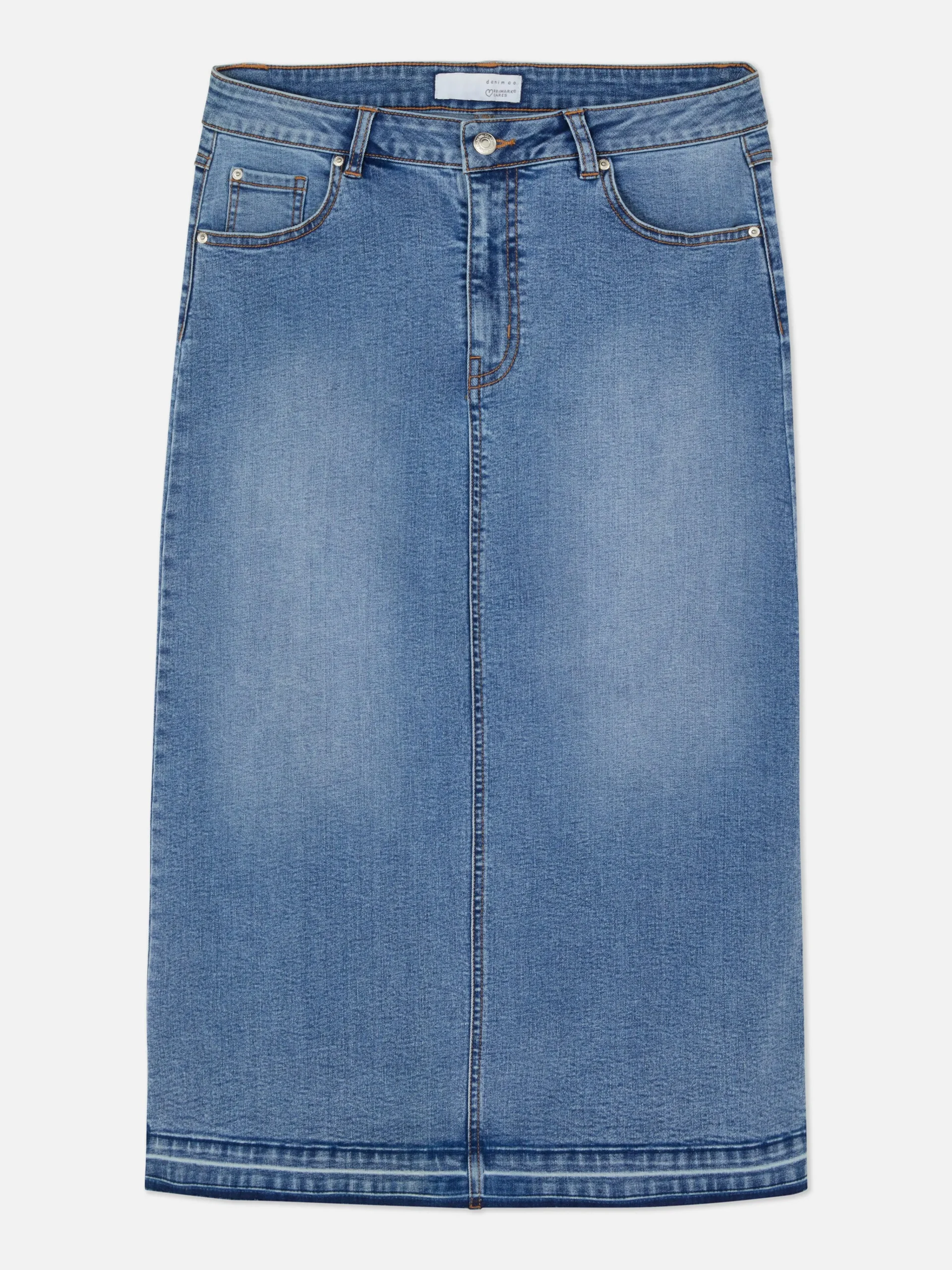 Stretch Denim Midi Skirt|Primark Outlet