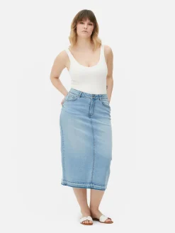 Stretch Denim Midi Skirt|Primark Clearance