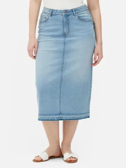 Stretch Denim Midi Skirt|Primark Clearance