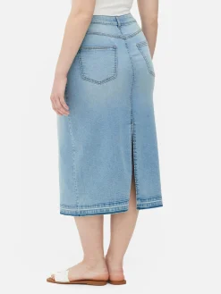 Stretch Denim Midi Skirt|Primark Clearance