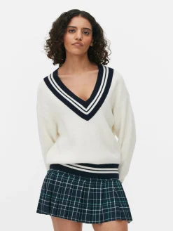 Stripe Accent V-Neck Sweater|Primark Outlet