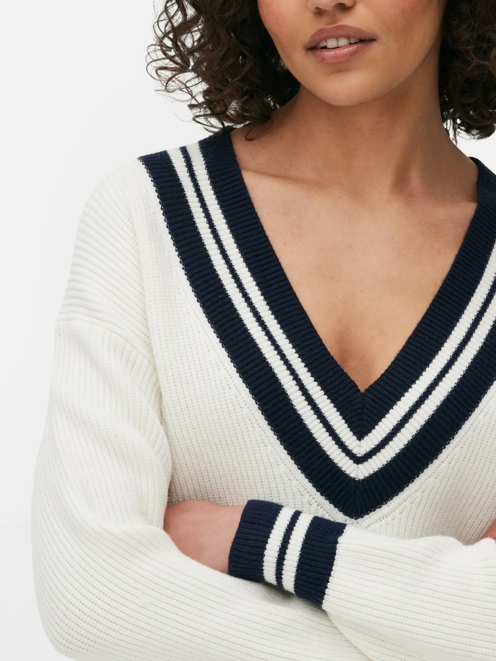 Stripe Accent V-Neck Sweater|Primark Outlet
