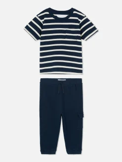 Stripe T-Shirt And Cuffed Joggers Set|Primark Clearance