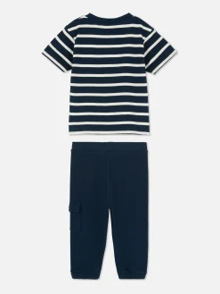 Stripe T-Shirt And Cuffed Joggers Set|Primark Clearance