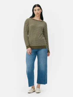 Striped Boat Neck Fine Knit Sweater|Primark Discount