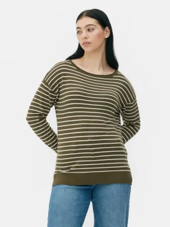 Striped Boat Neck Fine Knit Sweater|Primark Discount