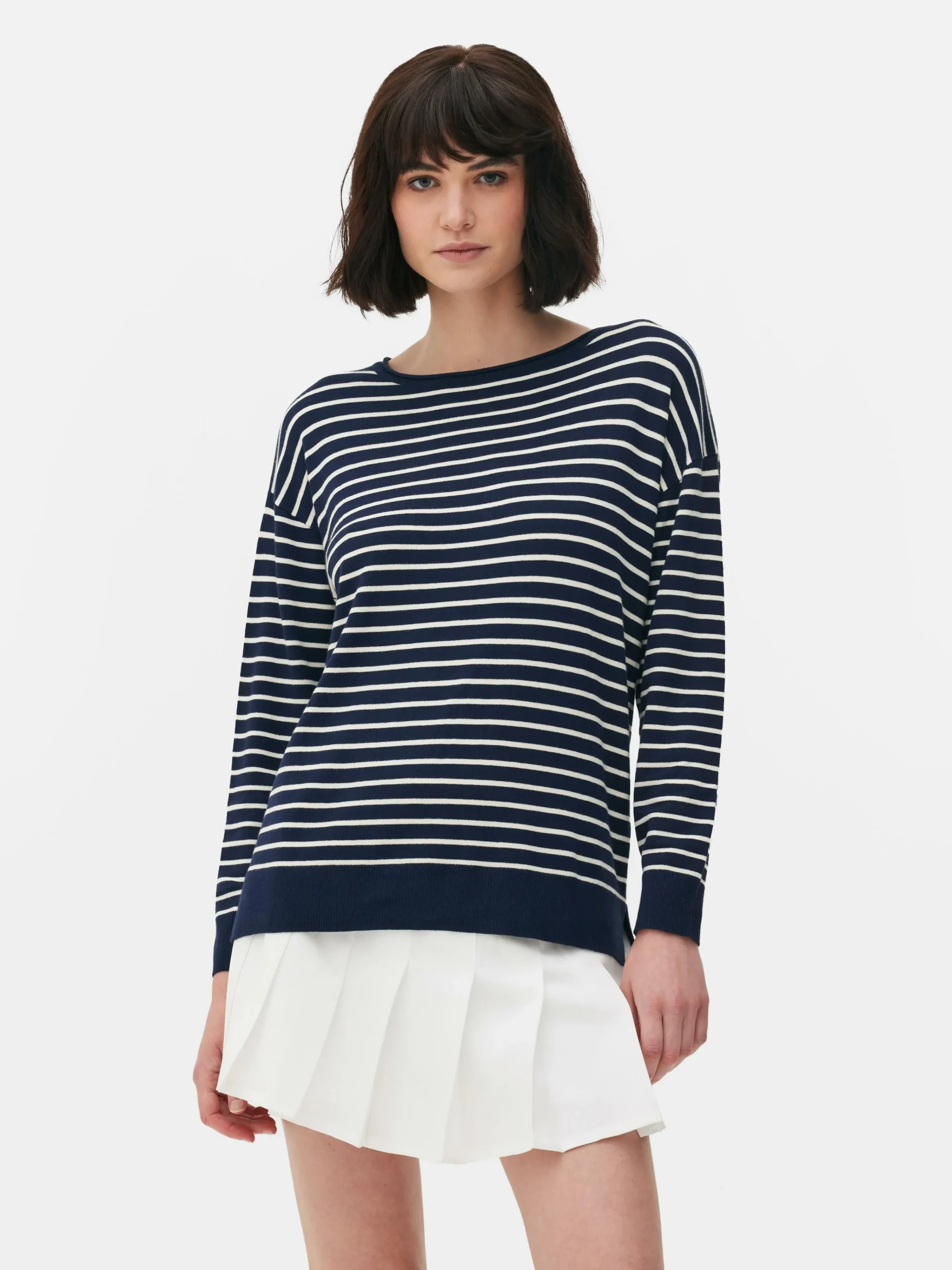 Striped Boat Neck Fine Knit Sweater|Primark New
