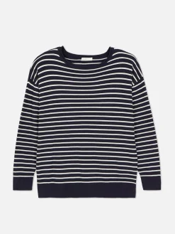 Striped Boat Neck Fine Knit Sweater|Primark New