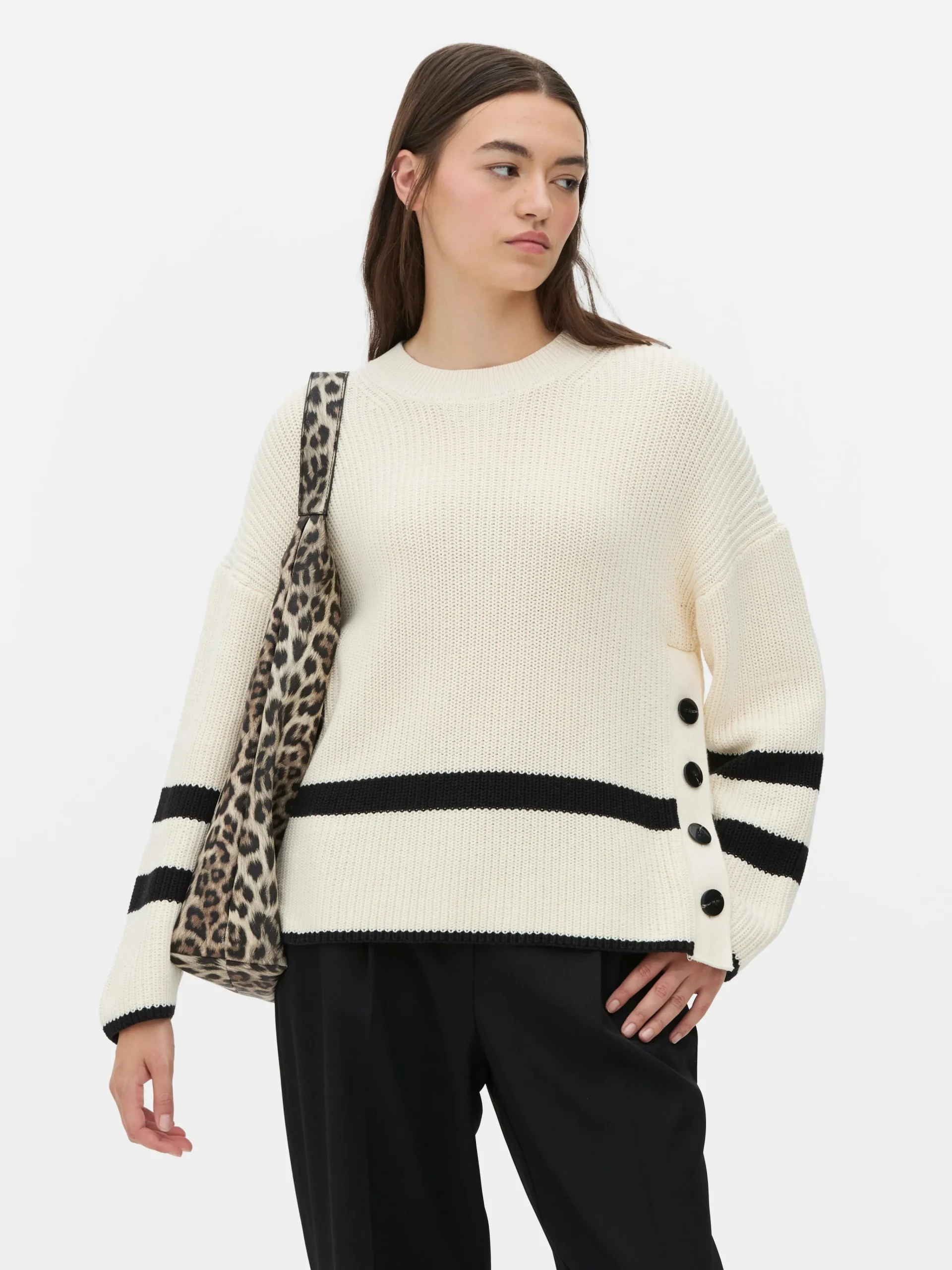 Striped Button Detail Sweater|Primark Outlet
