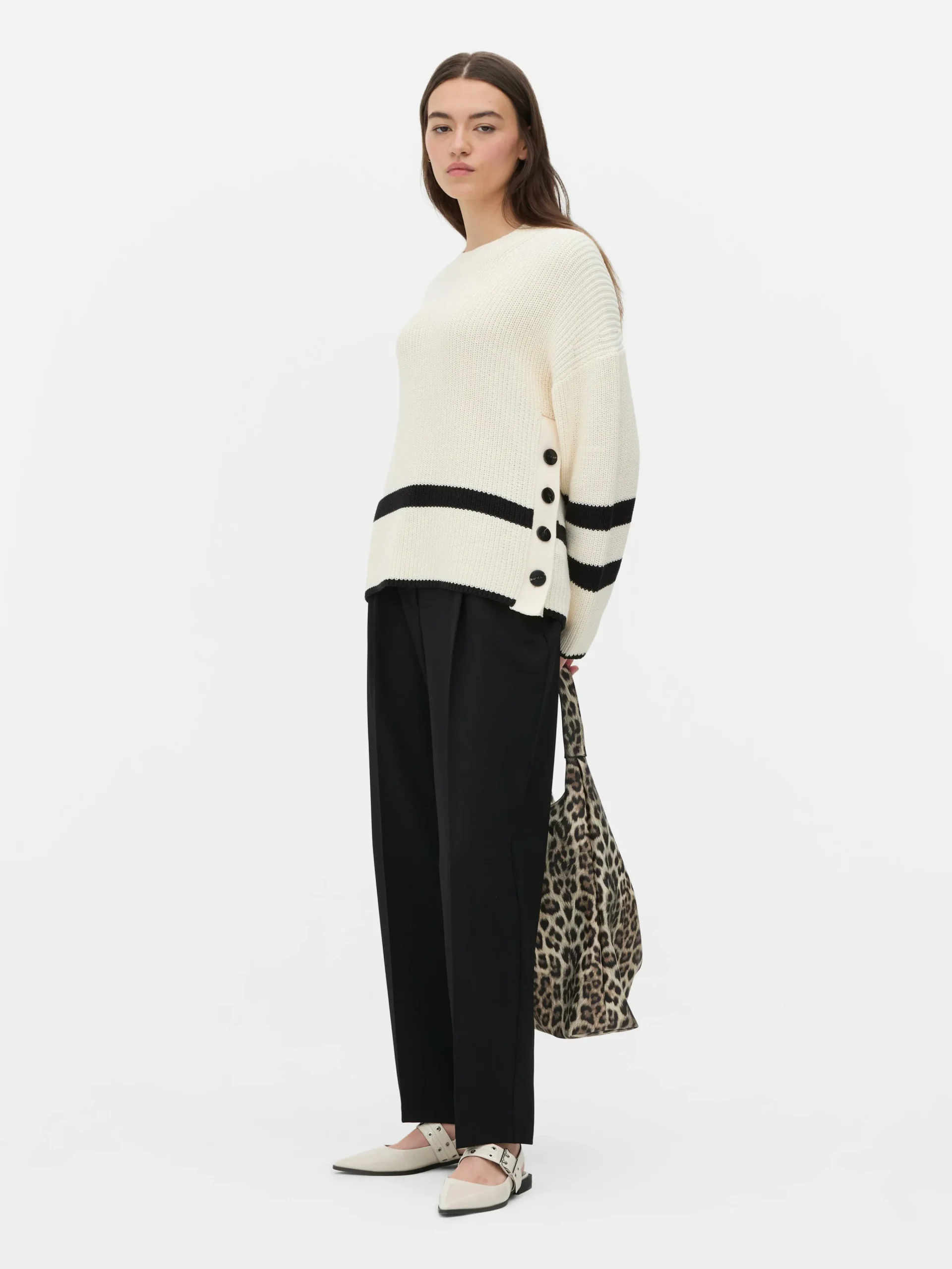 Striped Button Detail Sweater|Primark Outlet