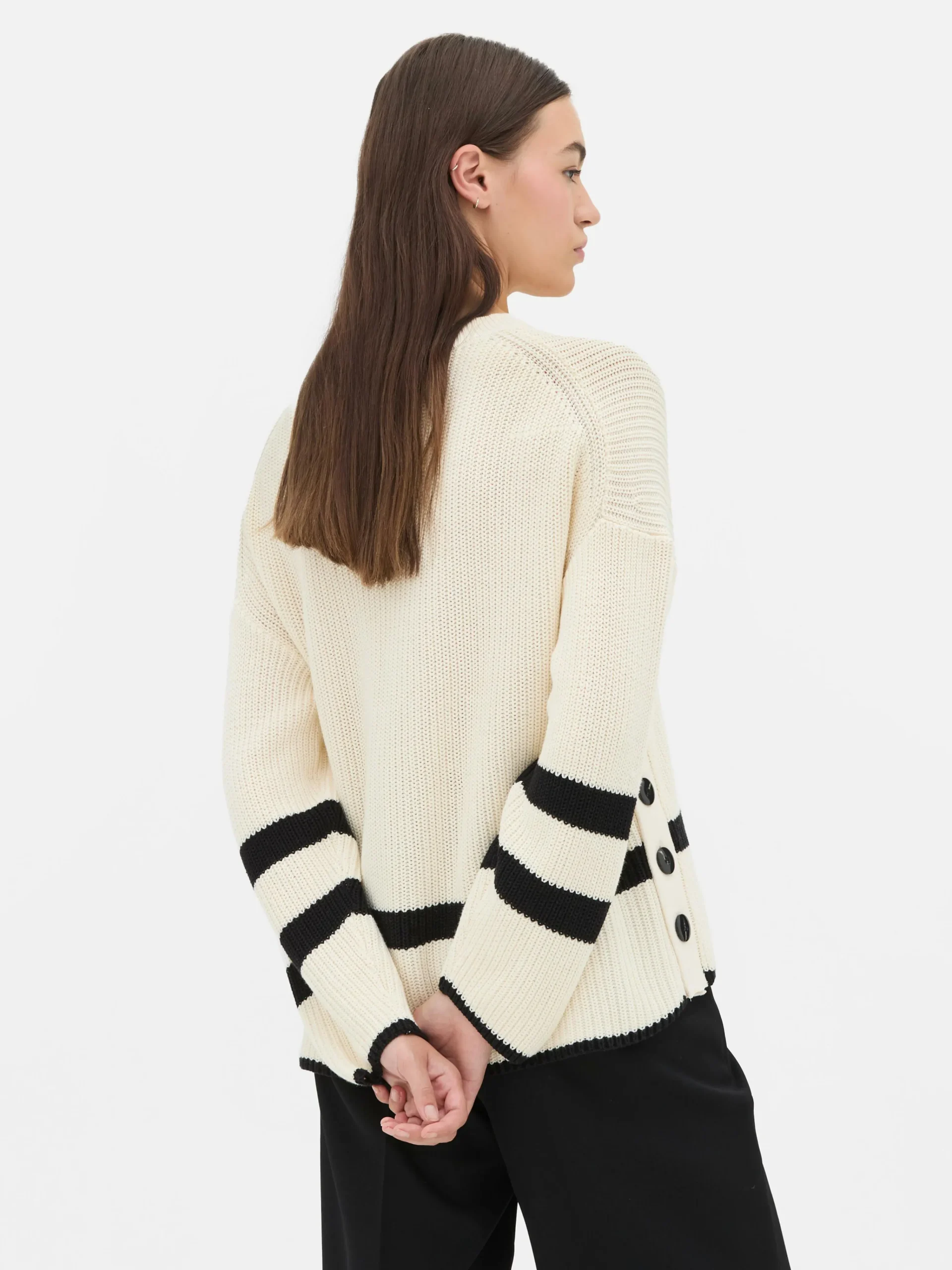Striped Button Detail Sweater|Primark Outlet