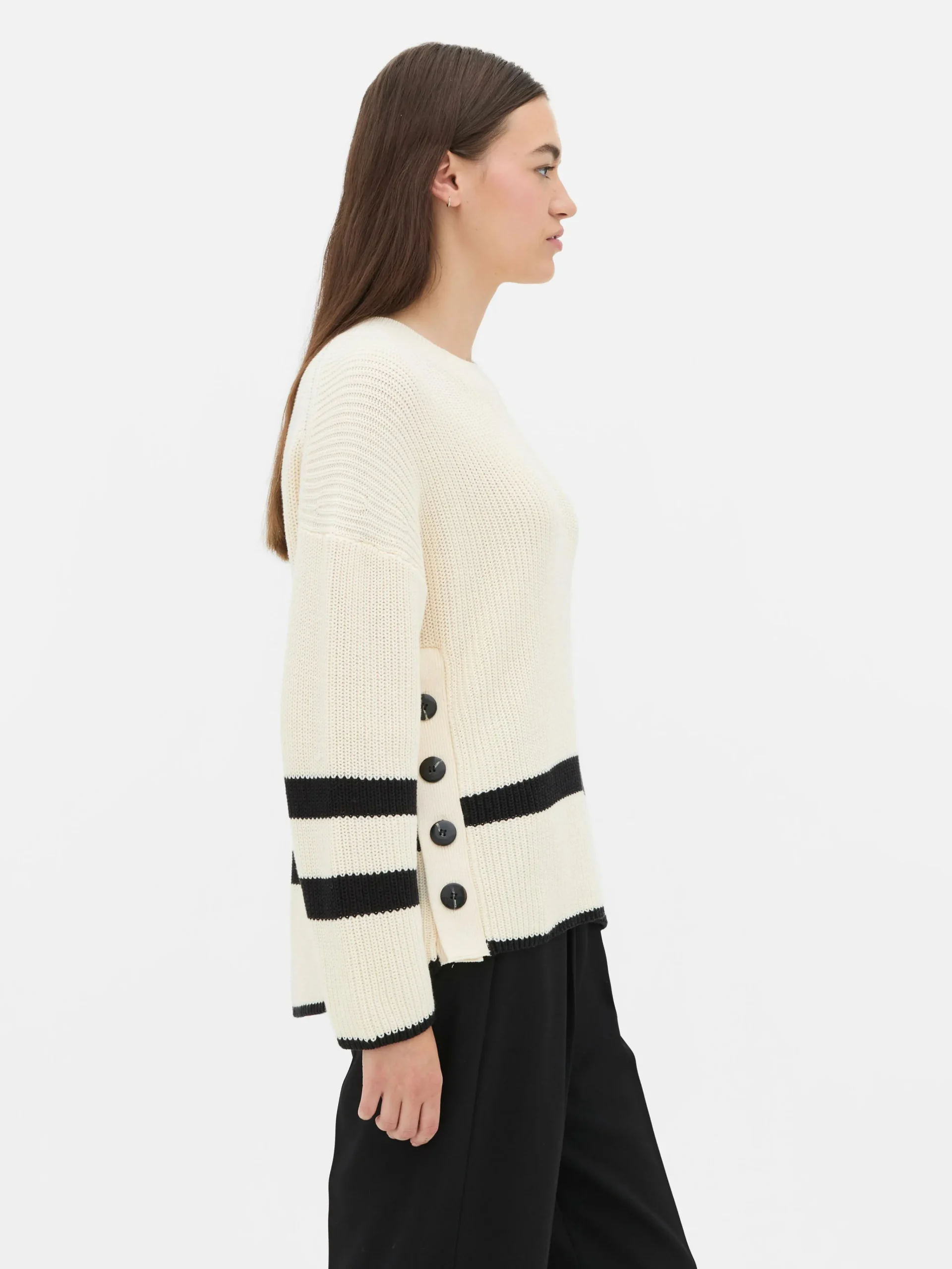 Striped Button Detail Sweater|Primark Outlet