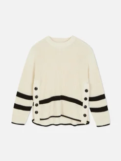 Striped Button Detail Sweater|Primark Outlet