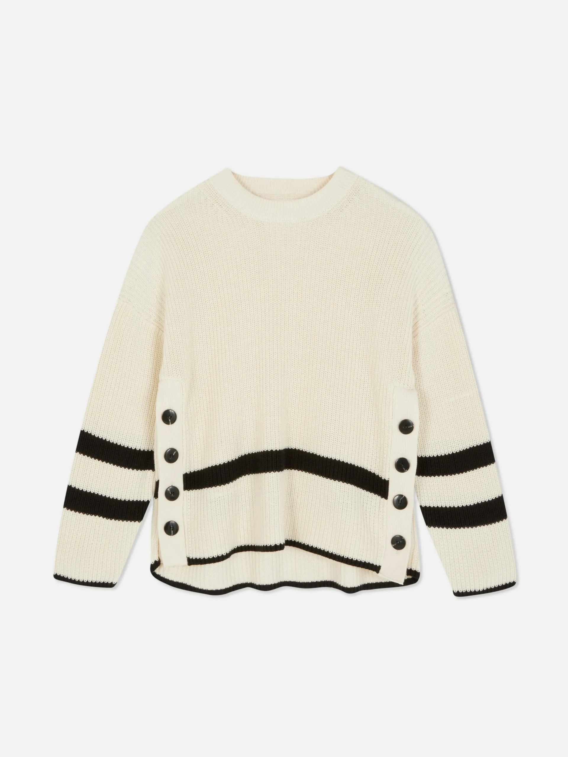 Striped Button Detail Sweater|Primark Outlet