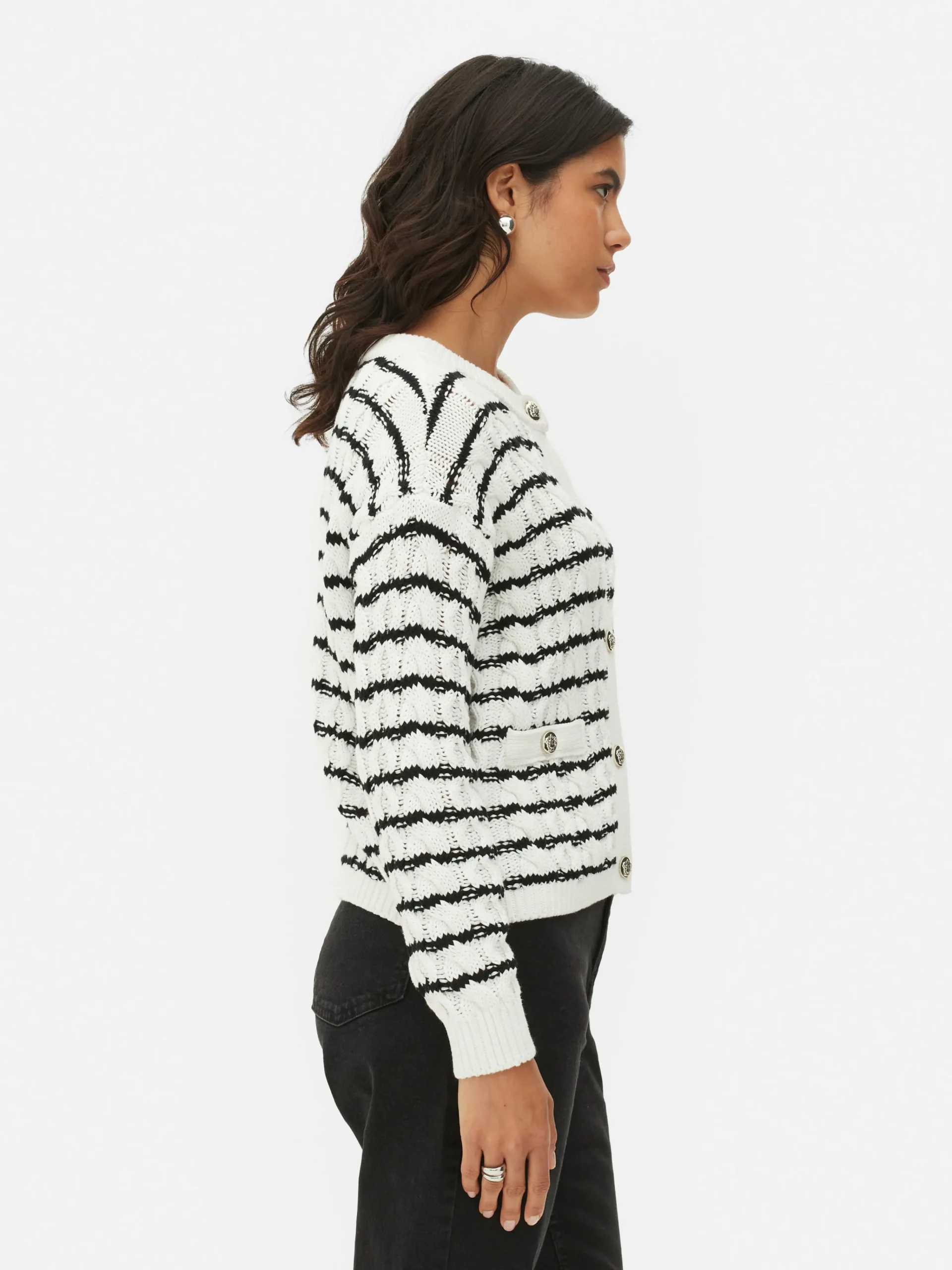 Striped Cable Knit Cardigan|Primark Outlet