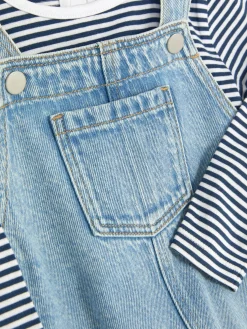 Striped Long Sleeve T-Shirt And Denim Overalls Set|Primark Online