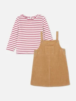 Striped T-shirt And Corduroy Pinafore Dress Set|Primark Sale