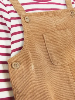 Striped T-shirt And Corduroy Pinafore Dress Set|Primark Sale