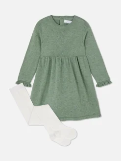 Swiss Dot Knit Dress And Tights Set|Primark Clearance