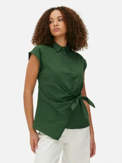 Tie Front Cap Sleeve Shirt|Primark Sale