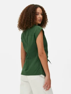 Tie Front Cap Sleeve Shirt|Primark Sale