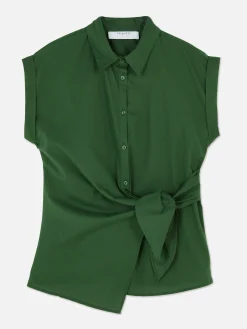 Tie Front Cap Sleeve Shirt|Primark Sale