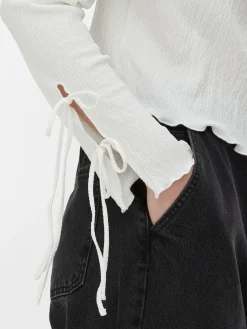 Tie Sleeve Crinkle Top|Primark New