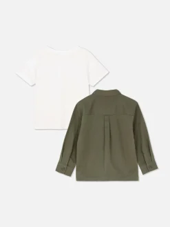 T-Shirt And Long Sleeve Shirt Set|Primark Discount