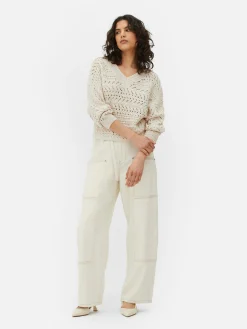 V-Neck Pointelle Knit Sweater|Primark Online