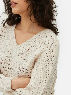 V-Neck Pointelle Knit Sweater|Primark Online