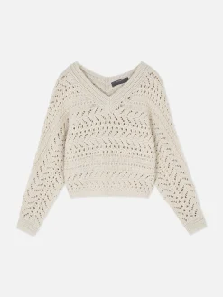 V-Neck Pointelle Knit Sweater|Primark Online