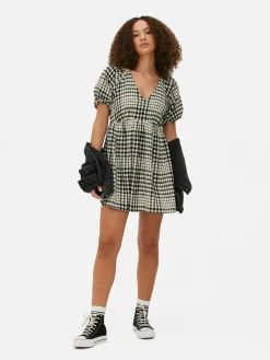 V-Neck Puff Sleeve Smock Dress|Primark Online