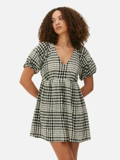 V-Neck Puff Sleeve Smock Dress|Primark Online